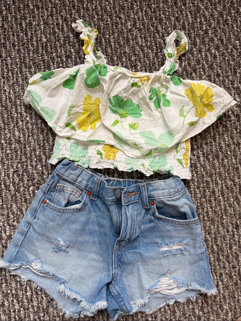 Zara White Crop Top and shorts